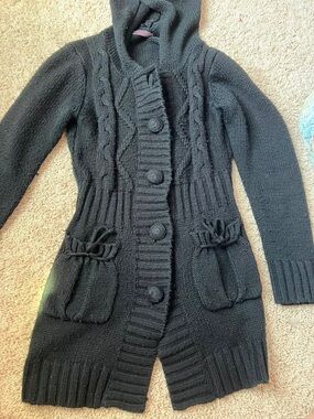 FREE W/ ANY PURCHASE Black Hooded Cable Knit Button-Front Cardigan
